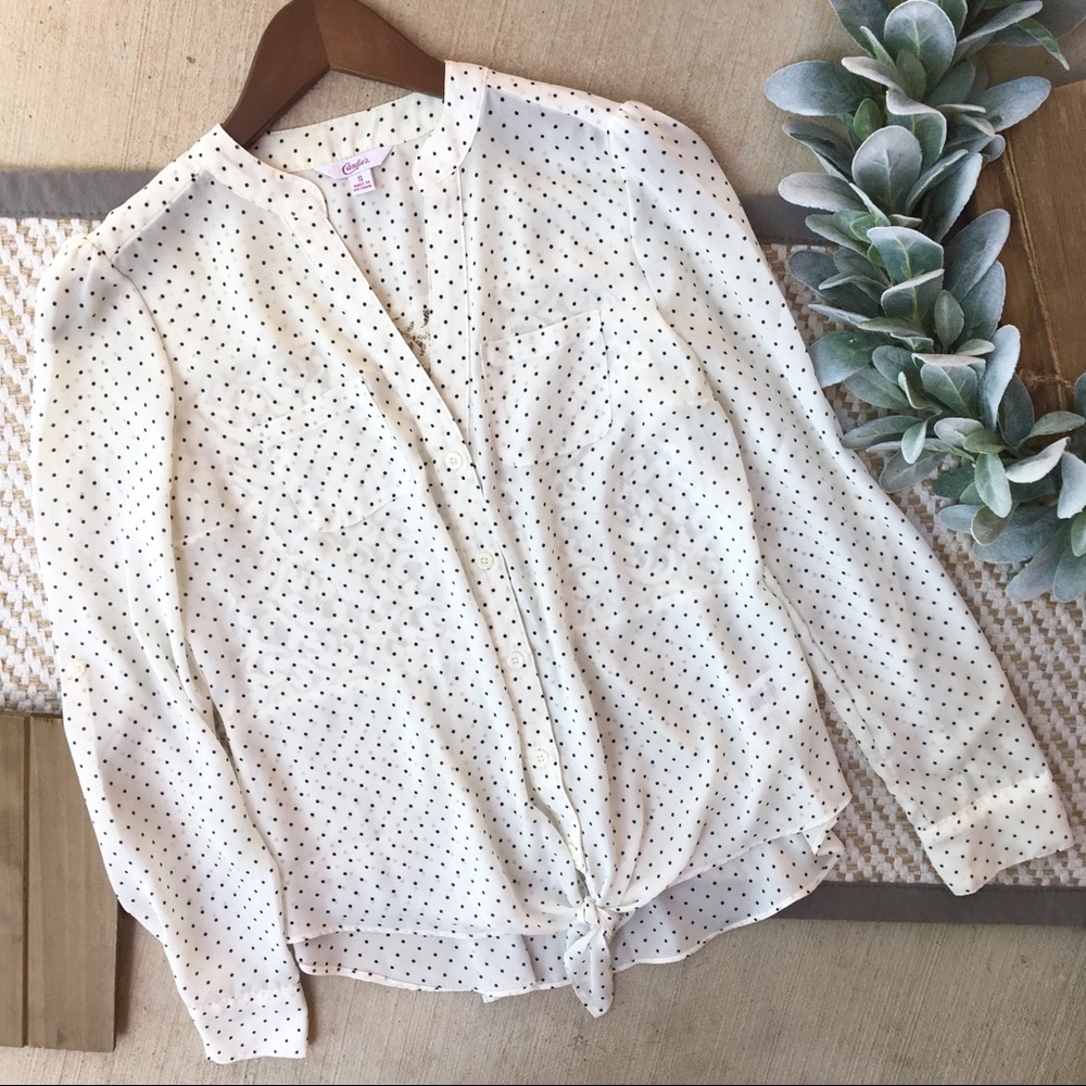Candie’s White Blouse with Black Polka Dots & Lace